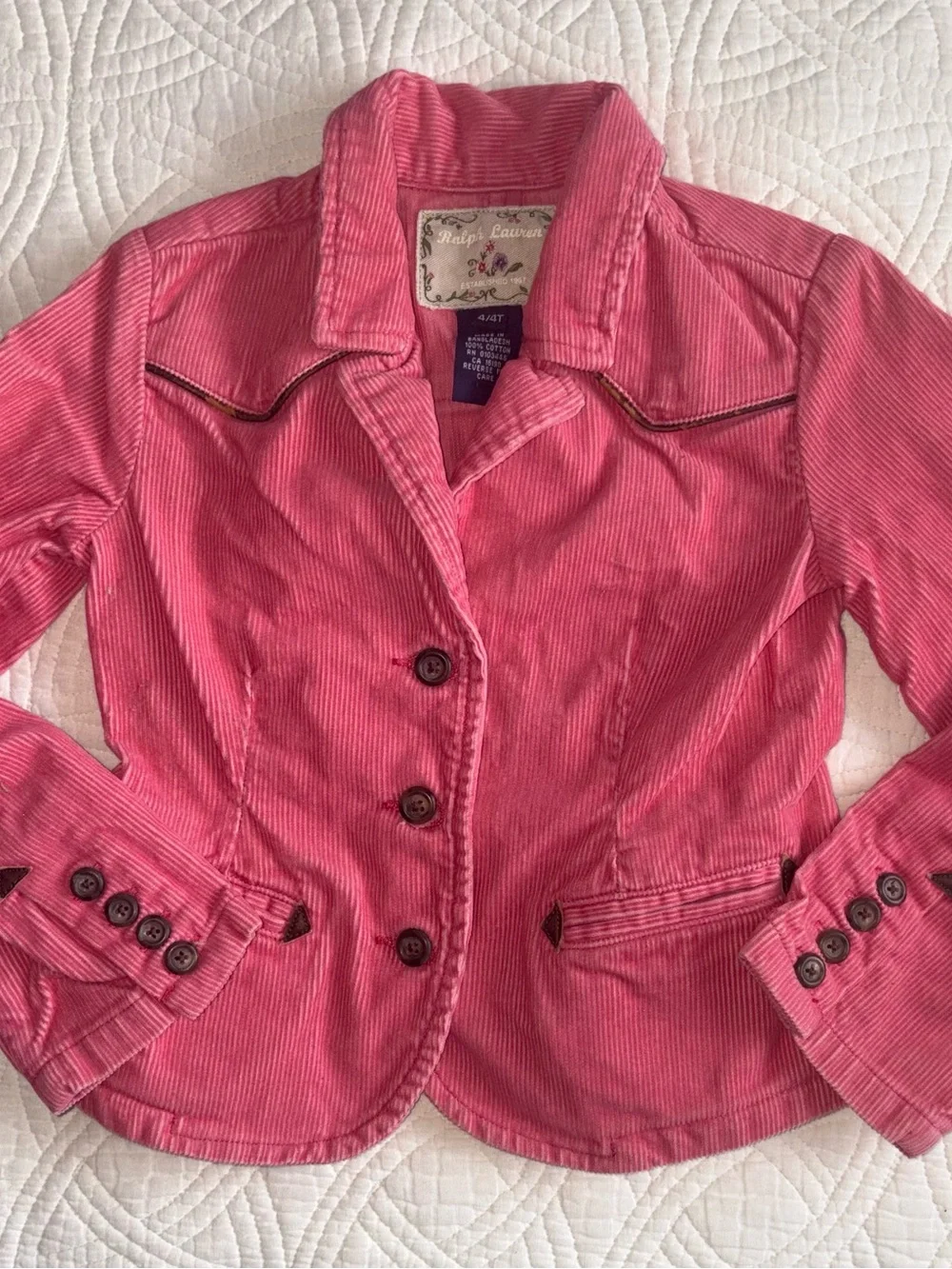 Ralph Lauren Western Corduroy Jacket  with Leather Trim Pink 4T